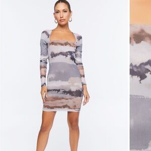 Abstract print mesh dress